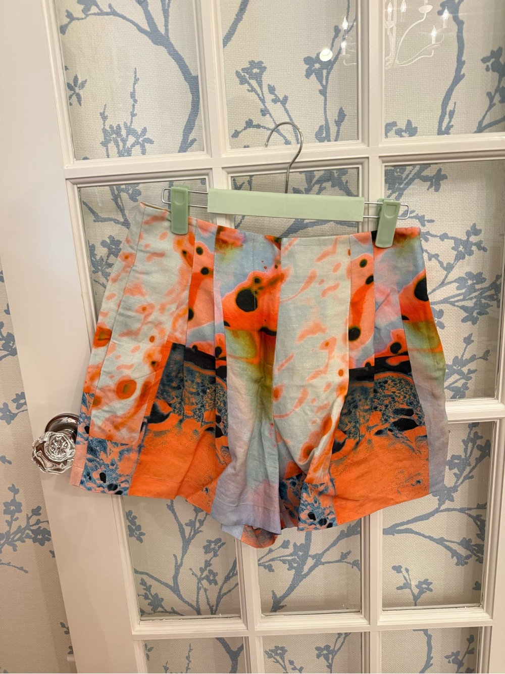 HUNTER BELL - Perfect Condition. Orange Multi High-Waist Abstract Print Shorts